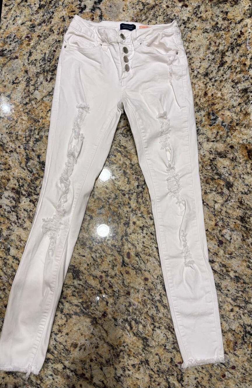 Angel Kiss Distressed White Button Fly Ankle Skinny Jeans Size 0